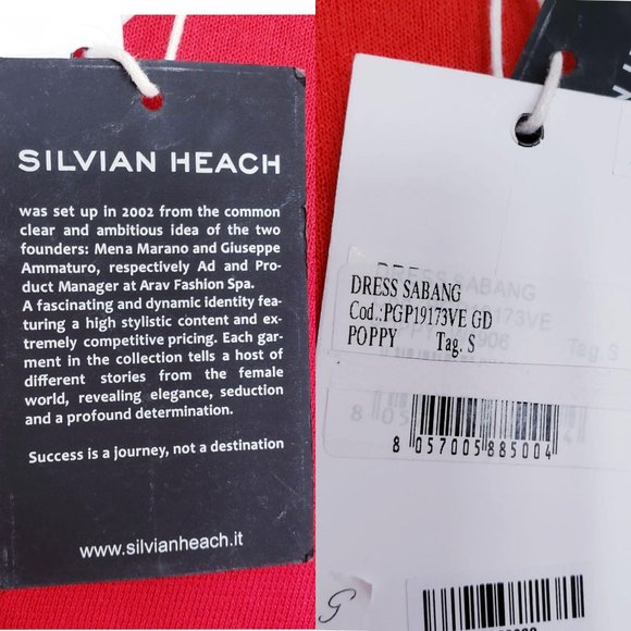 $475 NEW SILVIAN HEACH Red Pencil Dress SMALL Round Neck Short Sleeves Split Hem - Picture 7 of 12